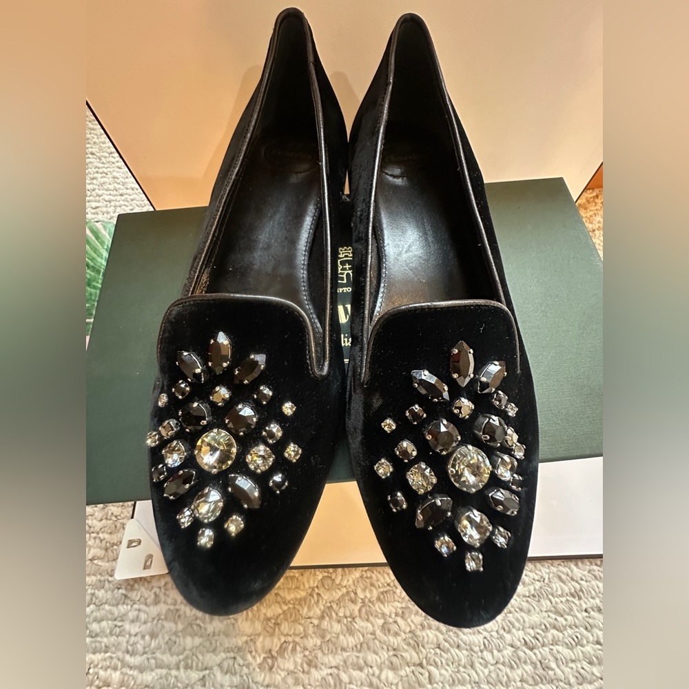 Church’s Luxury Velvet Jeweled Flats by Prada New with Box➕Dust Bags Sz 38.5